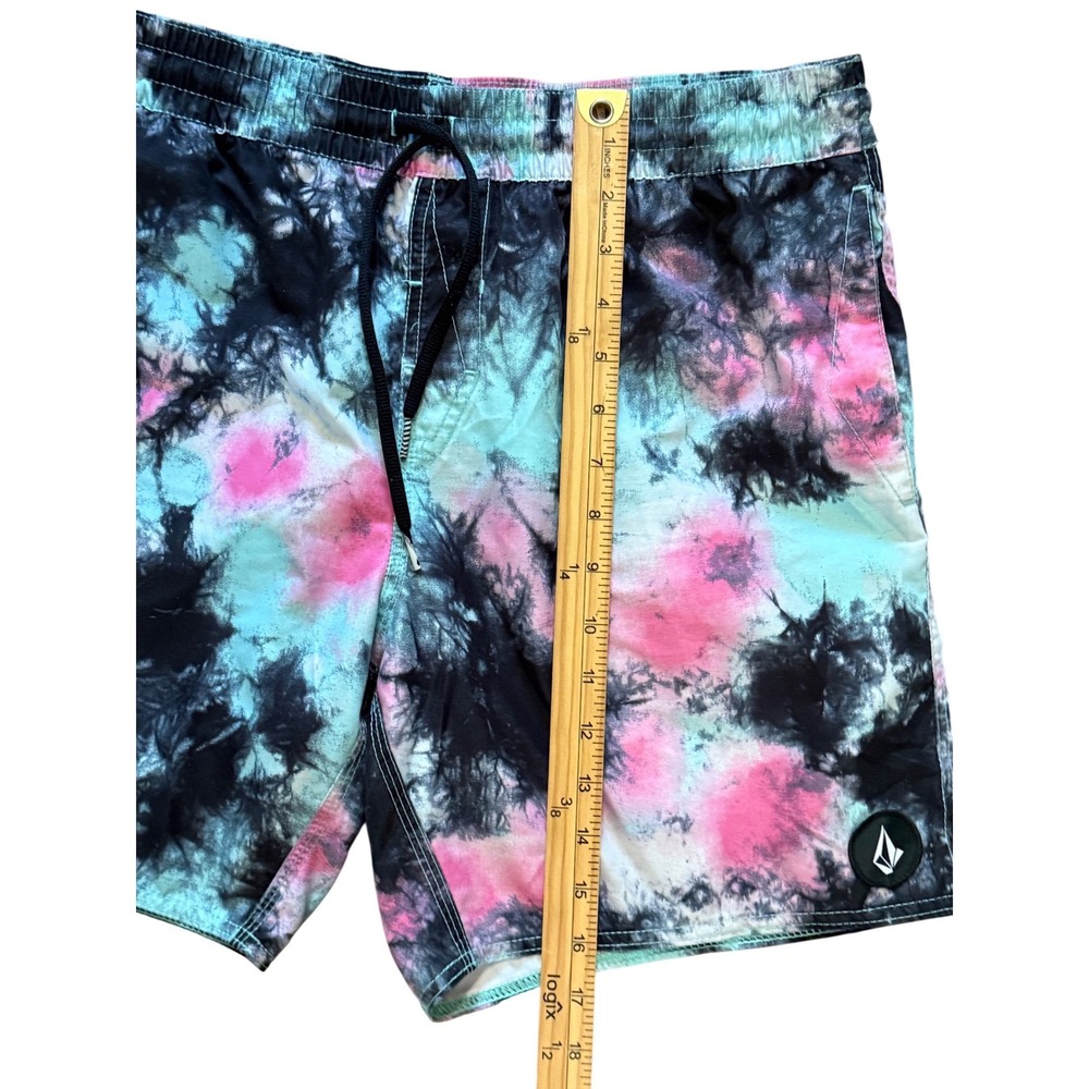 Volcom Mens Tie Dye Swim Trunks Pink Teal Black Unlined Board Shorts Size M - Picture 8 of 9